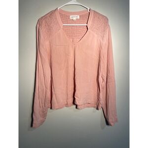 Cloth & Stone‎ Pink Smocked Shoulder Chambray Blouse Top Size Medium